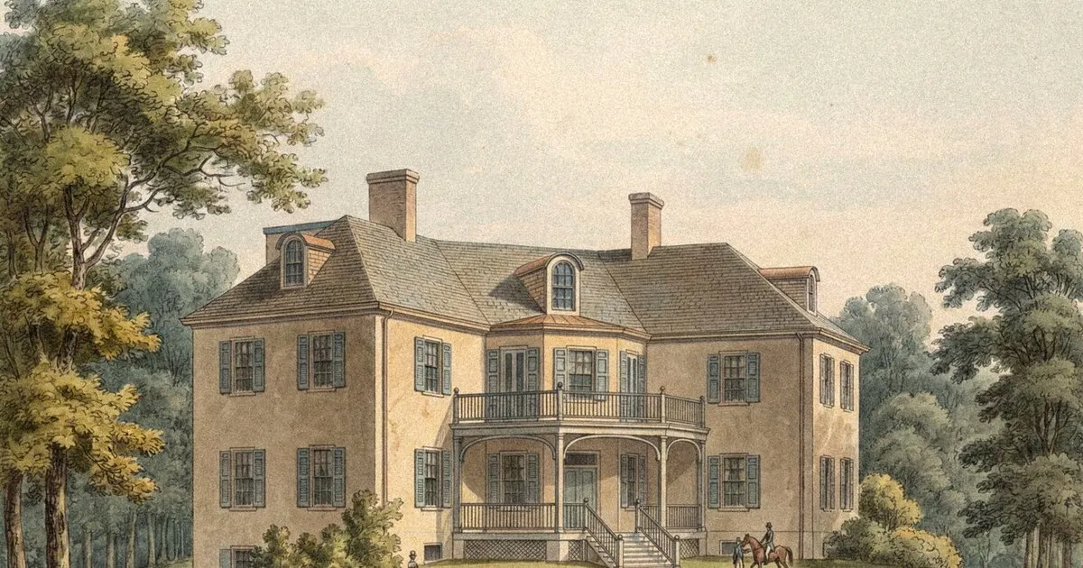Artist’s rendering of the historic Cintra mansion in New Hope, Pennsylvania